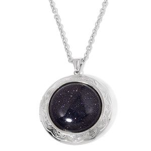 HUGE Blue Goldstone Stainless Steel Locket Pendant